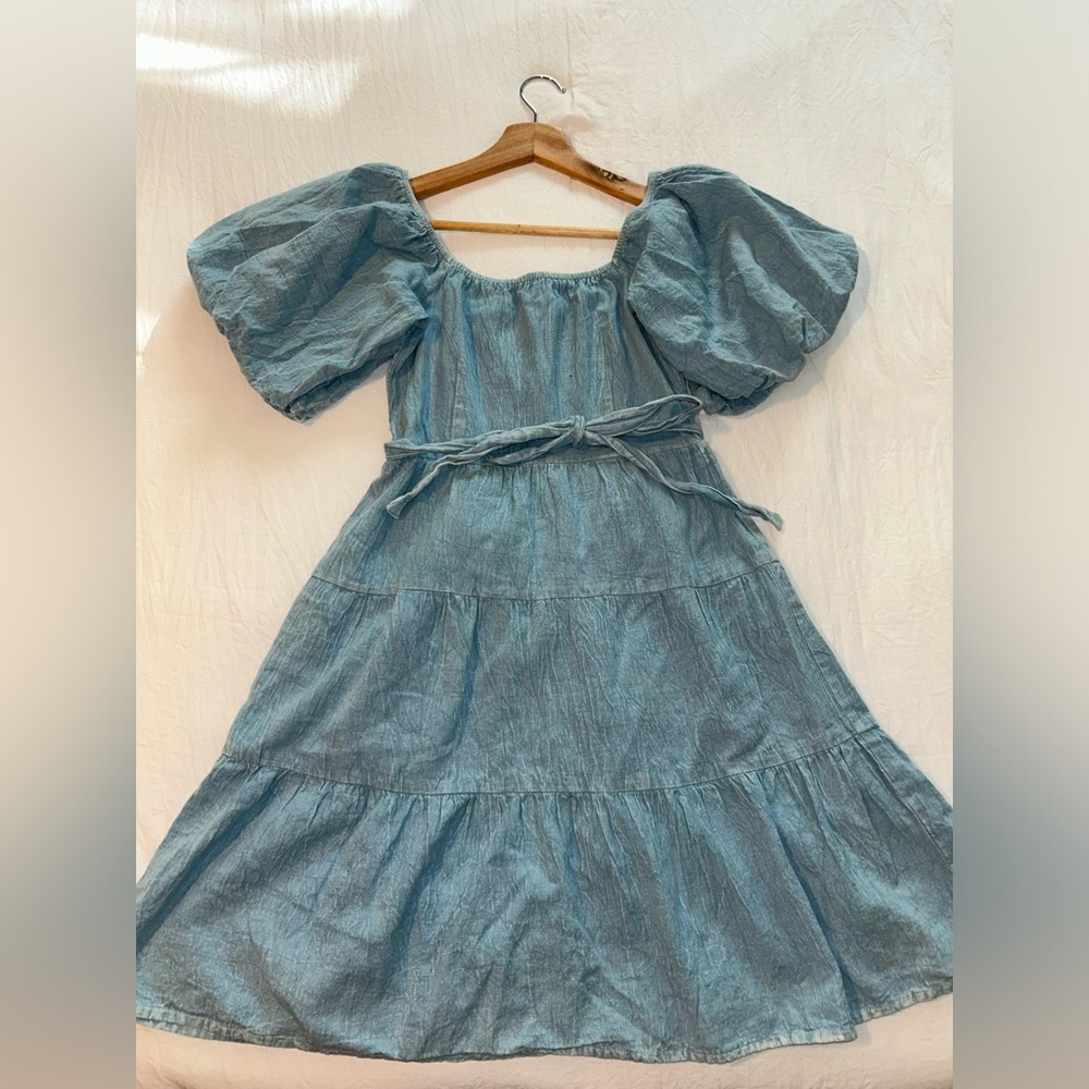 Denim Blue Puff Sleeve Mini Dress